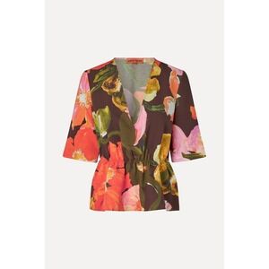 STINE GOYA SGNAICA TOP SUMMER NIGHT POPPIES Floral Print Wrap Top 3/4 Sleeve L